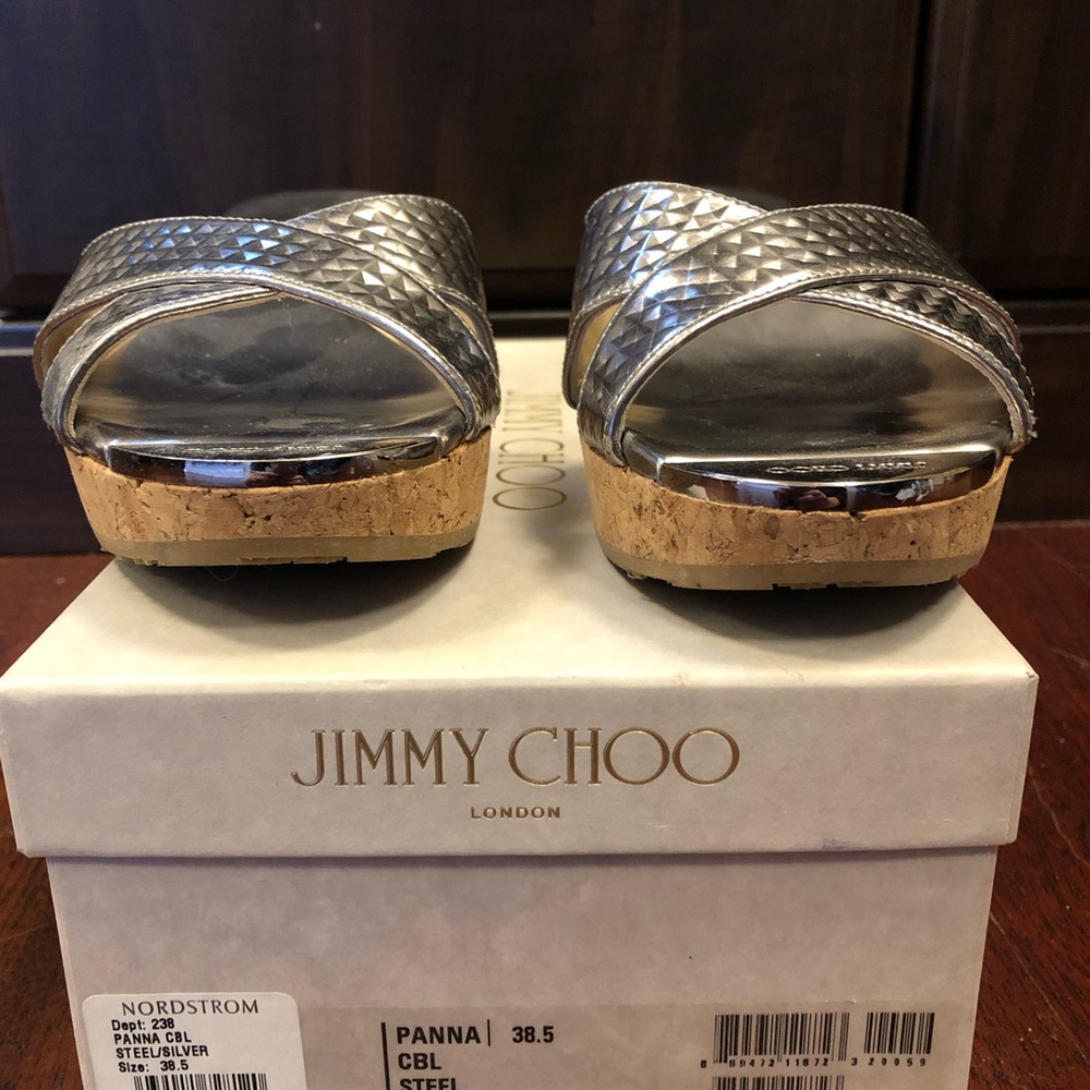 Jimmy Choo silver/steel sandals.
